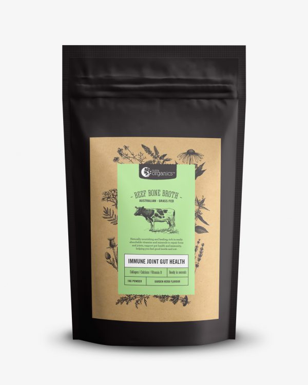 Nutra Organics beef bone broth garden and herb flavour in a 1 kilo package