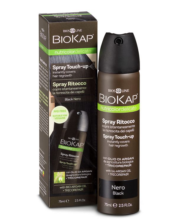 Biokap Nutricolor Delicato Spray Touch Up Black in a 75 ml bottle