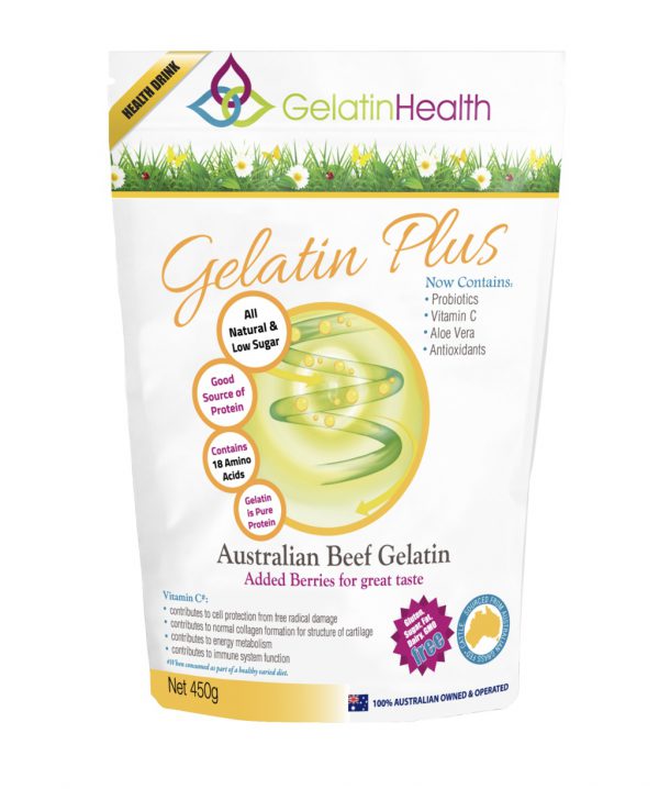 Gelatin Health brand Gelatin Plus front view of a 450 gram package