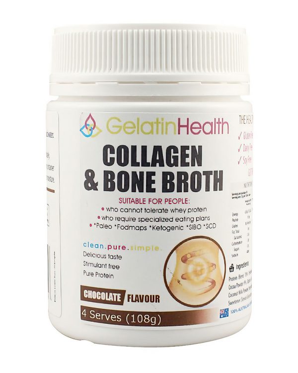 Gelatin Health collagen and bone broth protein shake in an 108 gram sample container