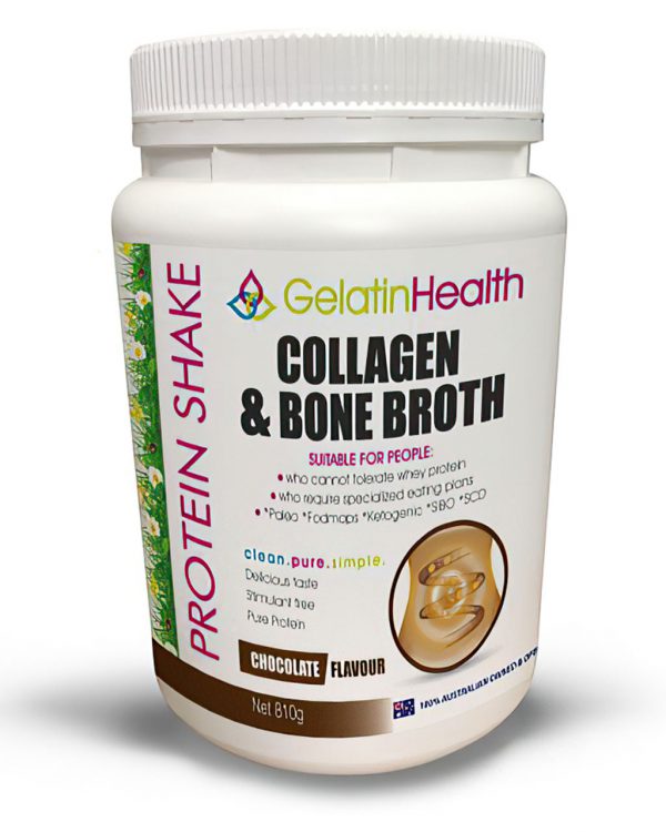 Gelatin Health collagen and bone broth protein shake in an 810 gram container