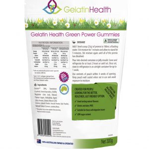 Gelatin Health green power gummy goodness powder rear view of a 300 gram package