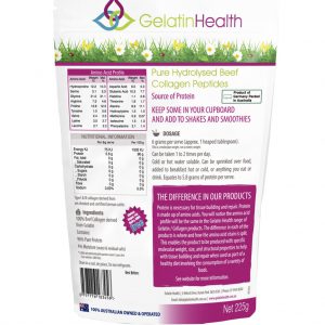 Gelatin Health product Joints rear view of a 225 gram package