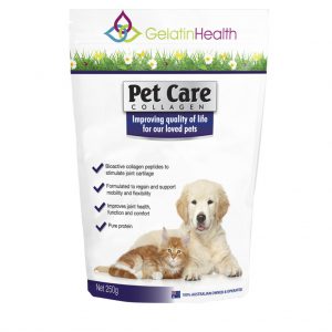 Gelatin Health pet care beef collagen front view of a 250 gram package