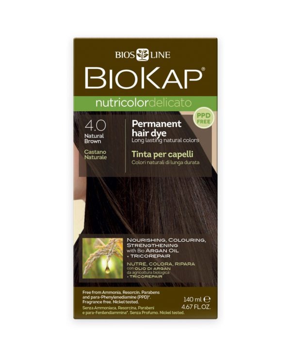 BioKap - Nutricolor Delicato Permanent Hair Dye 4.0 Natural Brown in a 140 ml Bottle