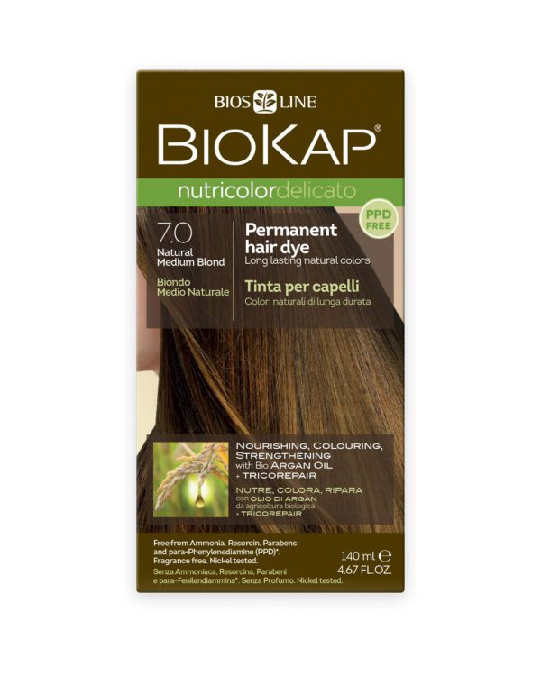 BioKap - Nutricolor Delicato Permanent Hair Dye 7.0 Natural Medium Blond in a 140 ml Bottle