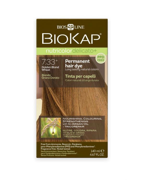 BioKap Nutricolor Delicato PLUS Permanent Hair Dye 7.33 Golden Blond Wheat in a 140 ml Bottle