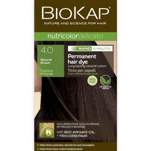 BioKap Nutricolor Delicato RAPID Permanent Hair Dye 4.0 Natural Brown in a 135 ml package.