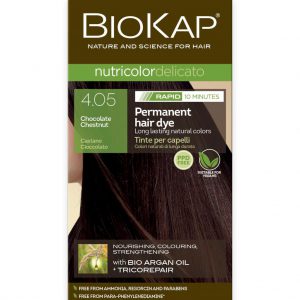 BioKap Nutricolor Delicato RAPID Permanent Hair Dye 4.05 Chocolate Chestnut in a 135 ml package.