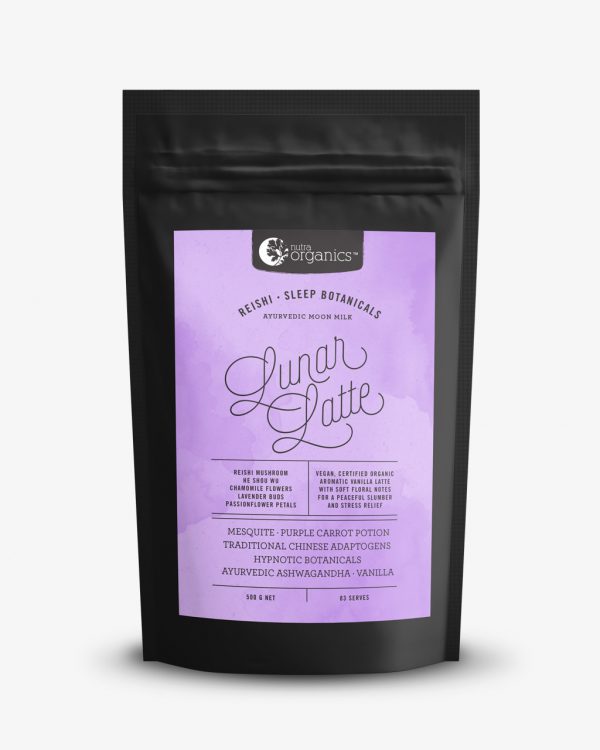 Nutra Organics Lunar Latte products in a 500 gram container