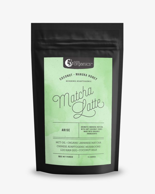 Nutra Organics Matcha Latte in a 500 gram container