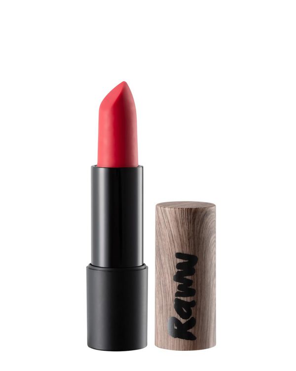 Raww - Coconut Kiss Lipstick in the shade of Cool Cherry displayed with cap off