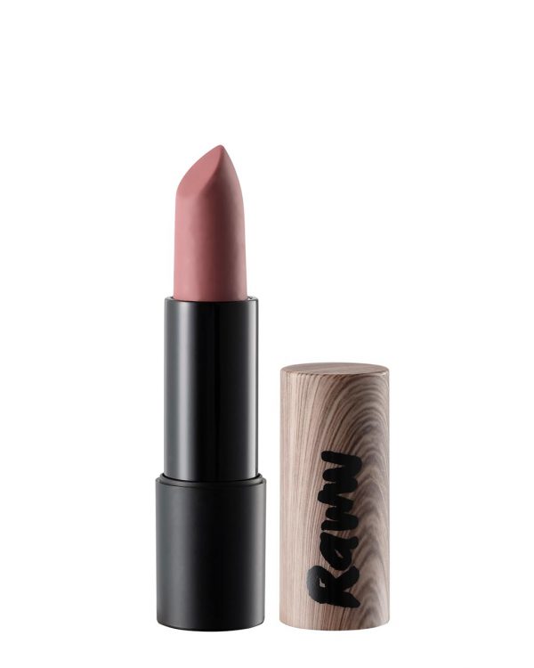 Raww - Coconut Kiss Lipstick in the shade of Fancy Fig displayed with cap off