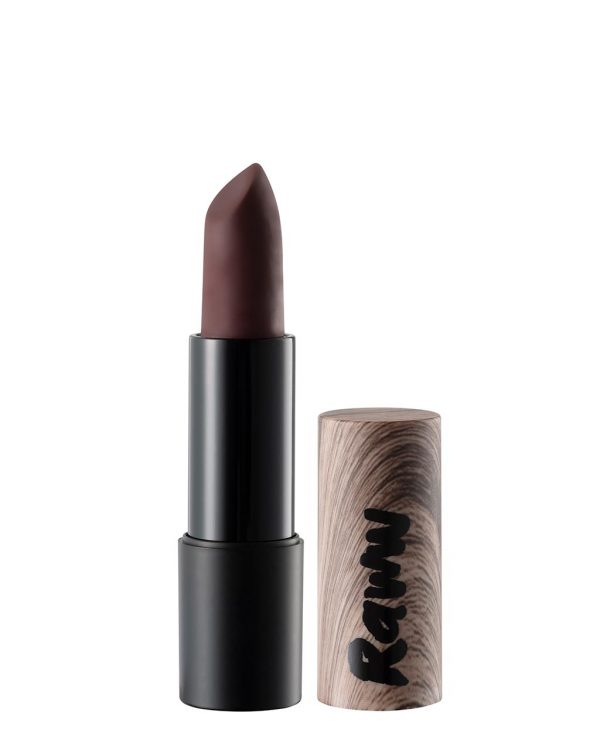 Raww - Coconut Kiss Lipstick in the shade of Rustic Rhubarb displayed with cap off