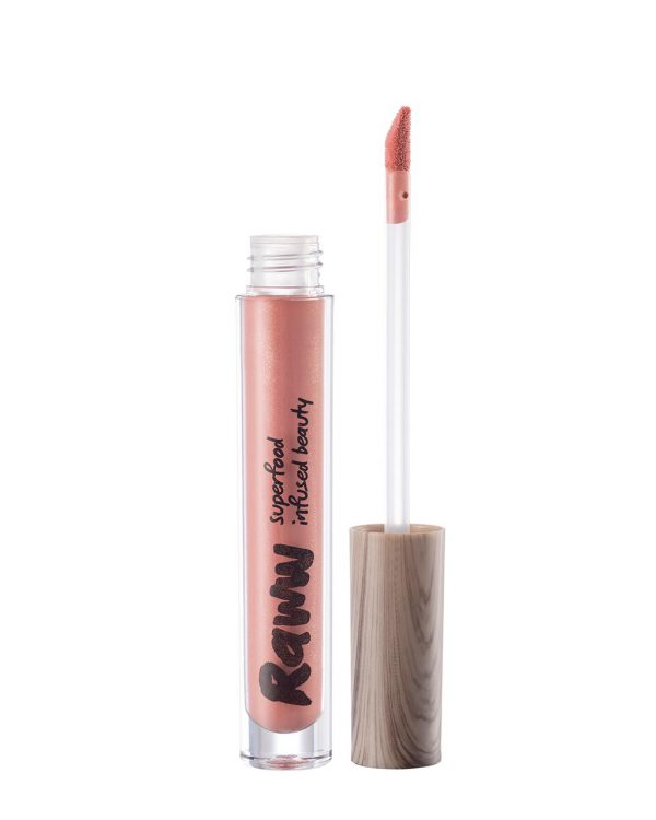 Raww - Coconut Splash Lip Gloss opened container in the shade of Barefoot