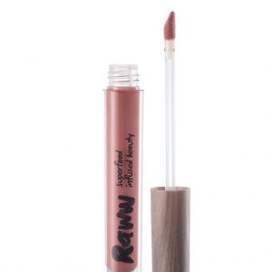 Raww - Coconut Splash Lip Gloss opened container in the shade of Tan Lines