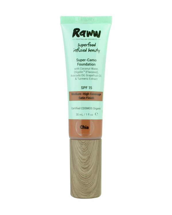 Raww - Superfood Super-Camo Foundation 30 ml tube in the colour shade of Chia