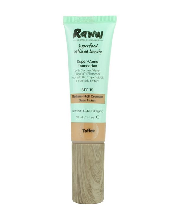 Raww - Superfood Super-Camo Foundation 30 ml tube in the colour shade of Toffee