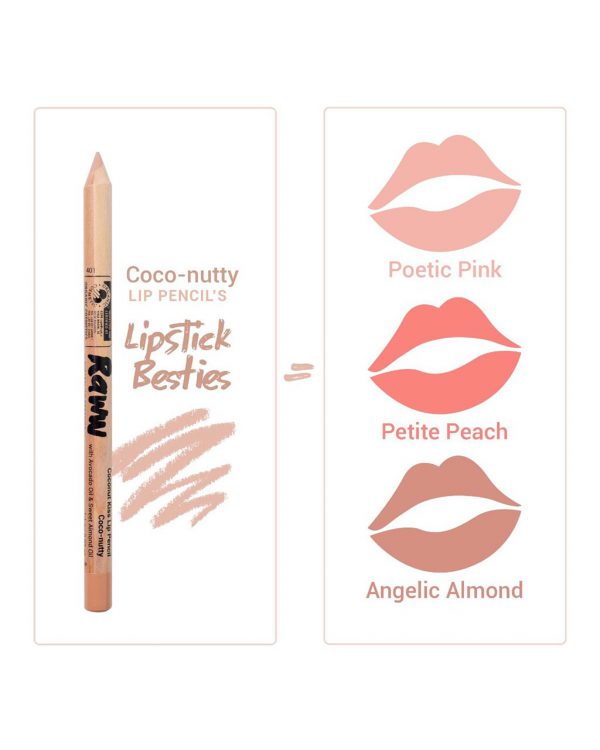 Raww - Coconut Kiss Lip Pencil chart showing other products that go with the shade coco nutty