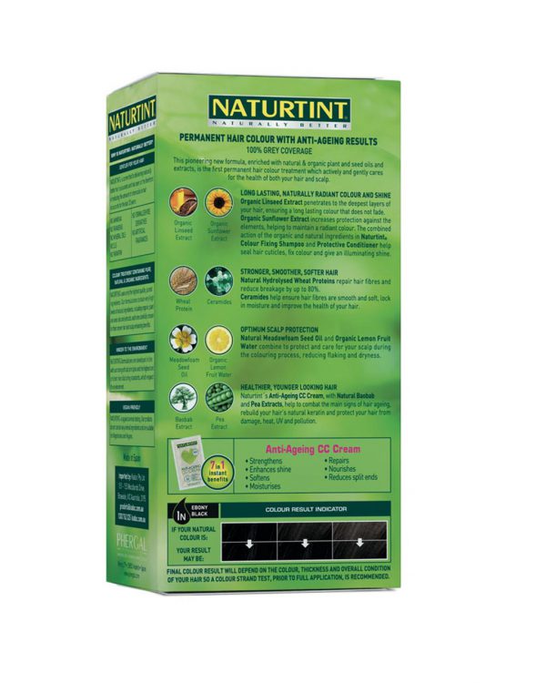 Naturtint - Natural Permanent Hair Colour 1N Ebony Black rear package view