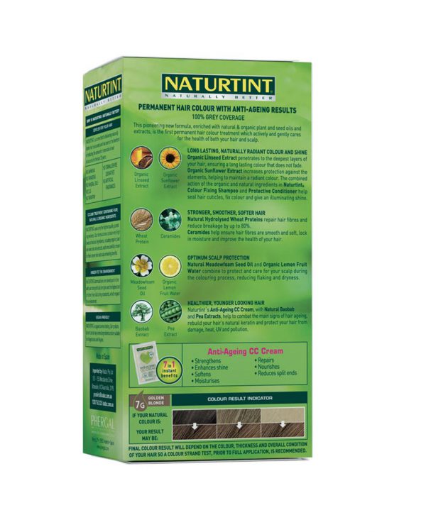 Naturtint - Natural Permanent Hair Colour 7G Golden Blonde rear package view