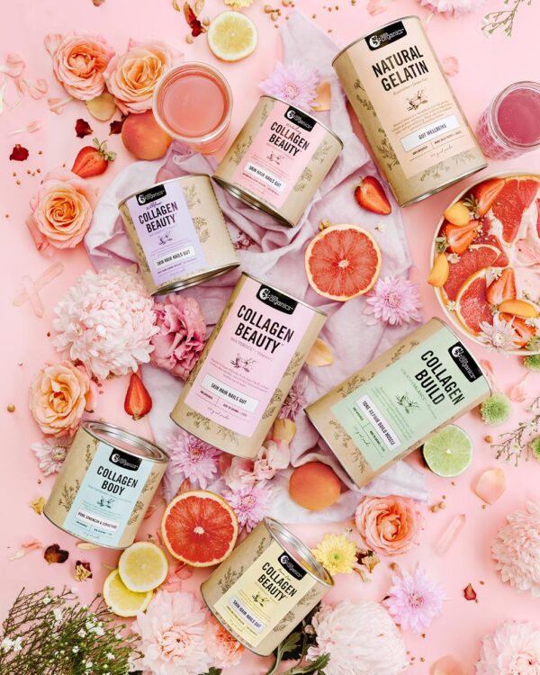 Full Range of Nutra Organics Collagen Beauty in a styled image