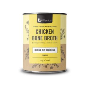 Nutra Organics Turmeric Flavour Chicken Bone Broth in a new 125 gram canister