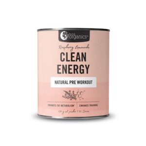 Nutra Organics Clean Energy in Raspberry Lemonade Flavour 250 gram container
