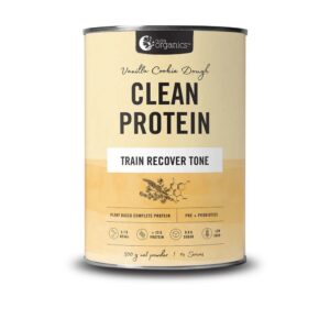 Nutra Organics Clean Protein Vanilla Cookie Dough Flavour in a 500 gram canister