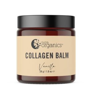 Nutra Organics Collagen Balm Vanilla Scent in a 28 gram jar