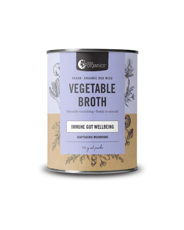Nutra Organics Adaptogenic Mushroom Flavour Vegetable Broth in a new 125 gram canister
