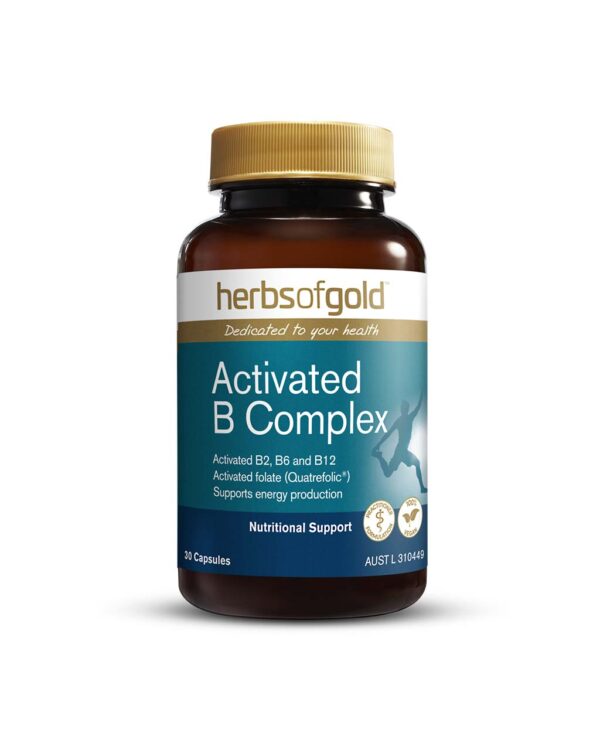 Activated B Complex 30 Capsules by Herbs of Gold with front view of bottle