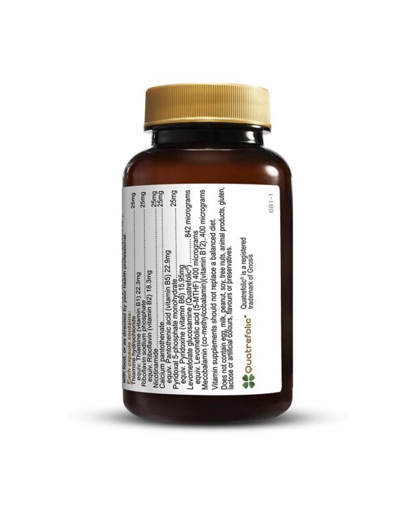 Activated B Complex 30 Capsules by Herbs of Gold with back view of bottle