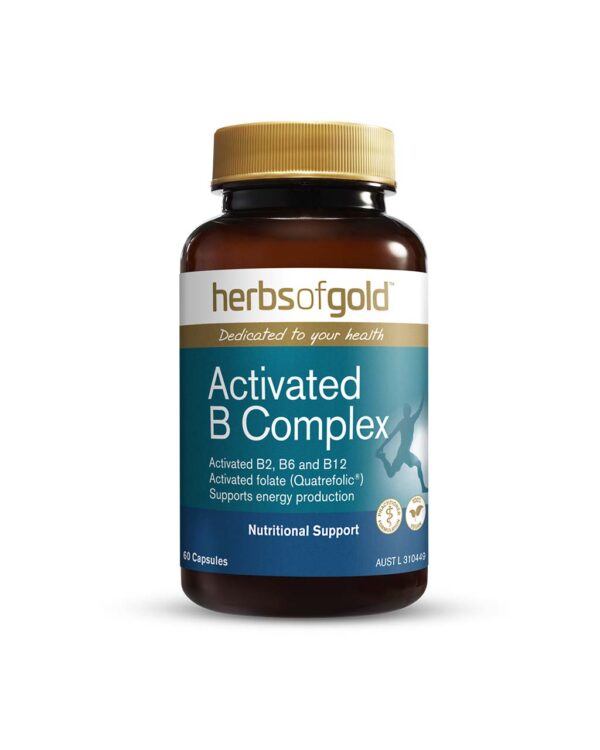 Activated B Complex 60 Capsules by Herbs of Gold with front view of bottle
