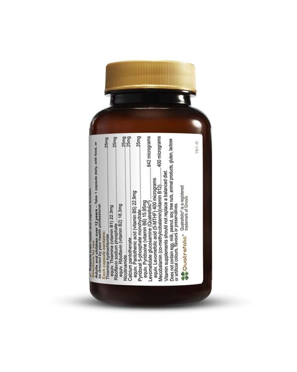 Activated B Complex 60 Capsules by Herbs of Gold with back view of bottle