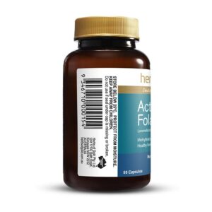 Activated Folate 500 by Herbs of Gold showing left view of a 60 Capsule bottle