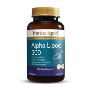 Herbs of Gold - Alpha Lipoic Acid 300 mg formula showing the front view of a 120 Capsule bottle
