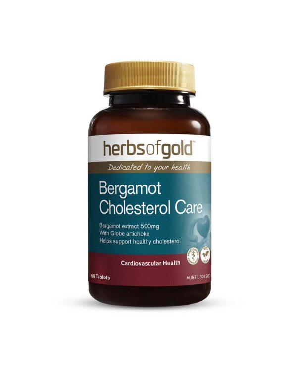 Herbs of Gold - Bergamot Cholesterol Care front view of a 60 Tablet Bottle