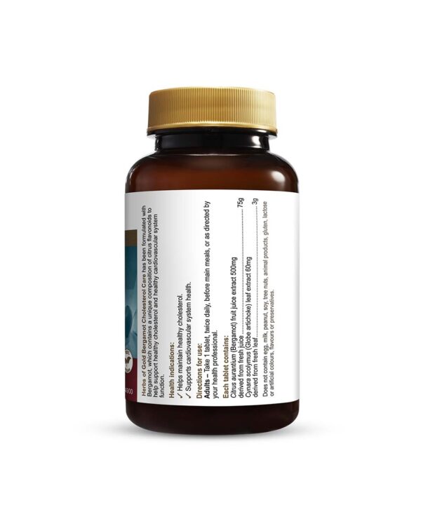 Herbs of Gold - Bergamot Cholesterol Care right view of a 60 Tablet Bottle