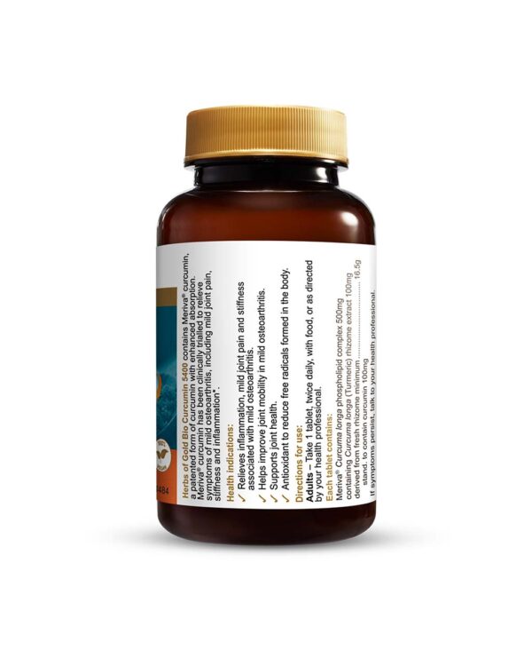 Herbs of Gold - Bio Curcumin 5400 right view of a 30 Tablet Bottle