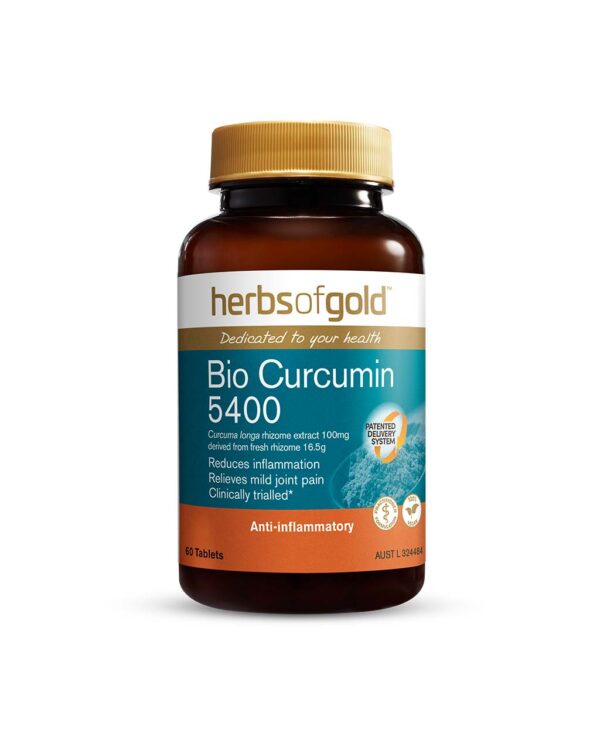 Herbs of Gold - Bio Curcumin 5400 front view of a 60 Tablet Bottle
