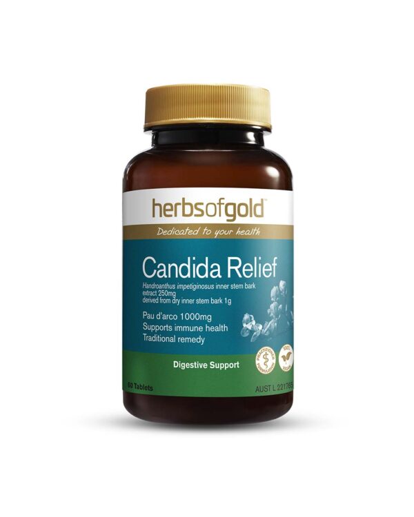 Herbs of Gold – Candida Relief front view of a 60 tablet bottle