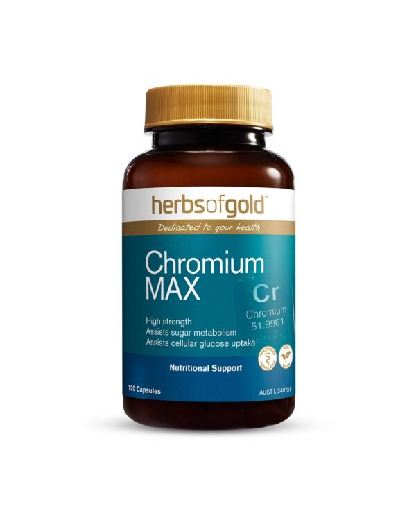 Herbs of Gold – Chromium MAX front view of a 120 capsule bottle