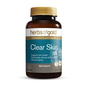 Herbs of Gold – Clear Skin front view of a 60 tablet bottle