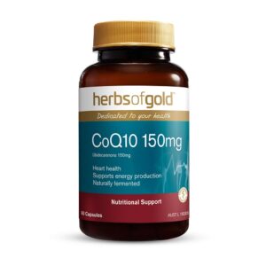 Herbs of Gold – CoQ10 150mg front view of a 60 capsule bottle