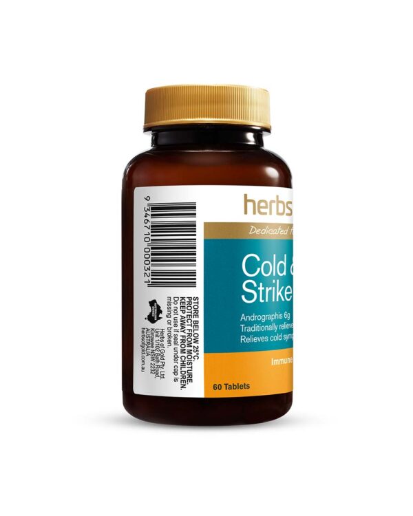 Herbs of Gold – Cold & Flu Strike left view of a 60 tablet bottle
