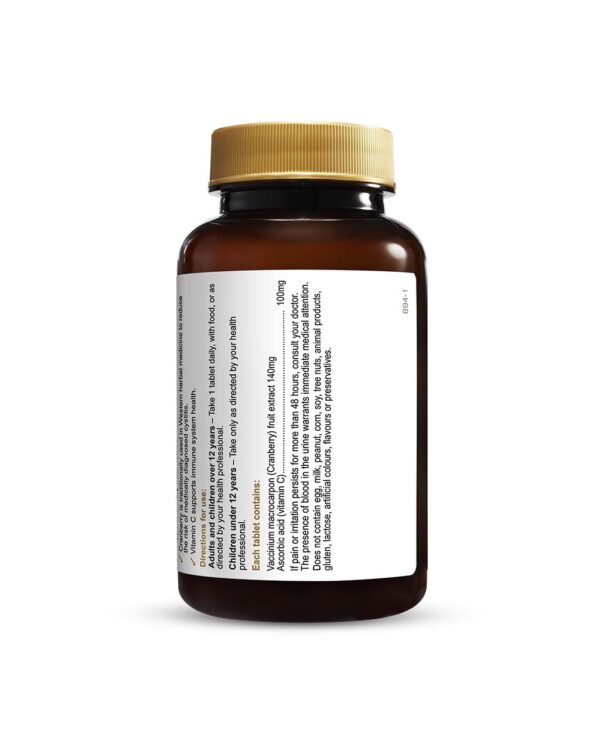 Herbs of Gold – Cranberry 70 000 rear view of a 50 tablet bottle