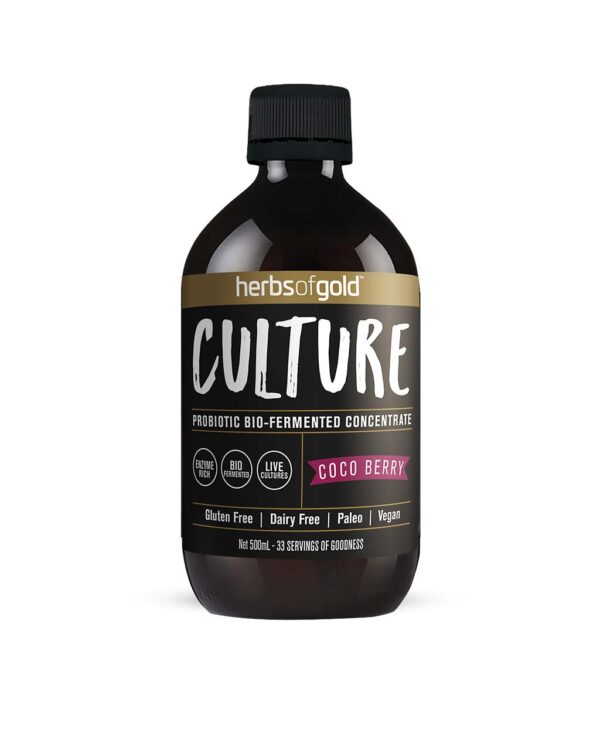 Herbs of Gold – Culture - Coco Berry front view of a 500 ml bottle