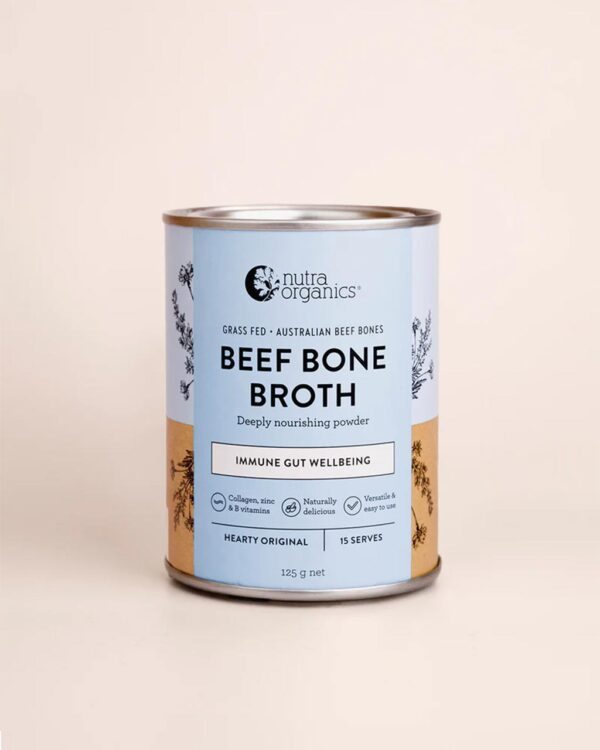Nutra Organics Beef Bone Broth in Hearty Original Flavour in a 125g container